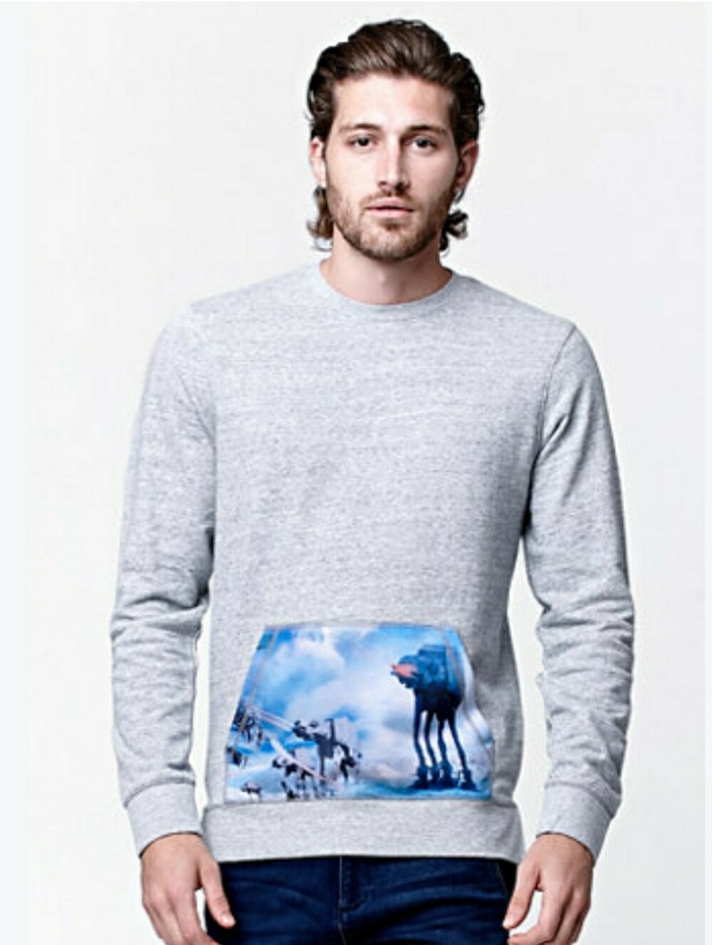 PacSun Star Wars Light Gray Crewneck Sweater Blue Graphic Pocket On The Byas